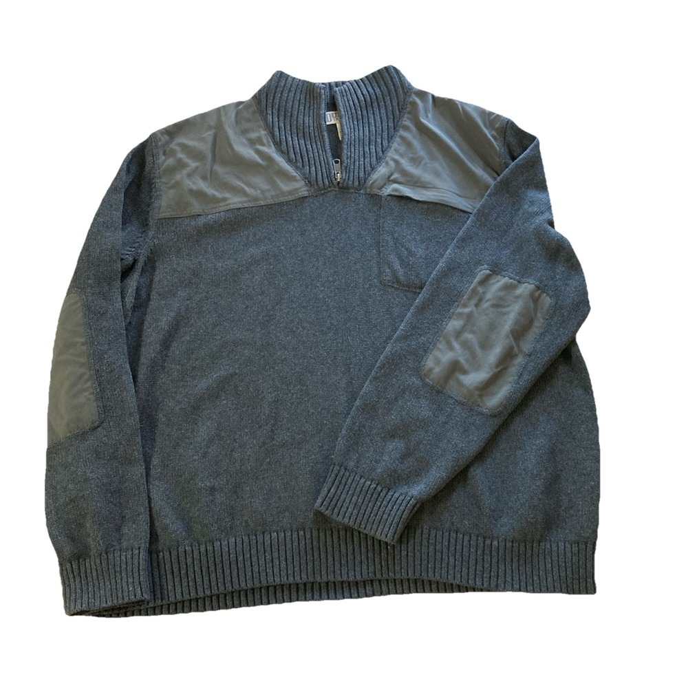 Duluth Trading Brigadier Mock Neck Sweater‎ Mens Sz 3XL Gray Elbow Patches Heavy
